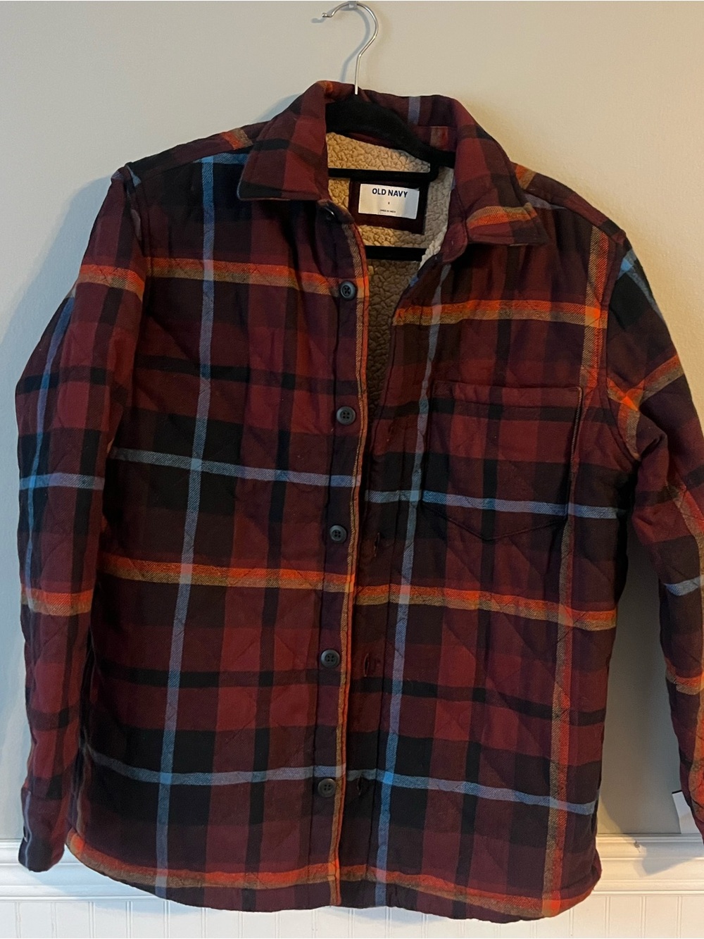 Old Navy Kids' Red Plaid Sherpa-Lined Jacket